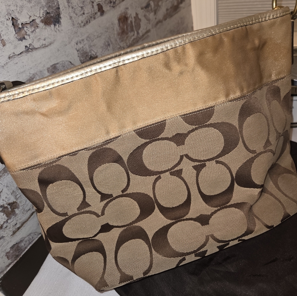 Coach Beige and Brown Signature Shoulder Bag